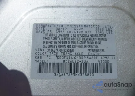 2017 Nissan Sentra S from USA, damaged, VIN 3N1AB7AP9HY395870